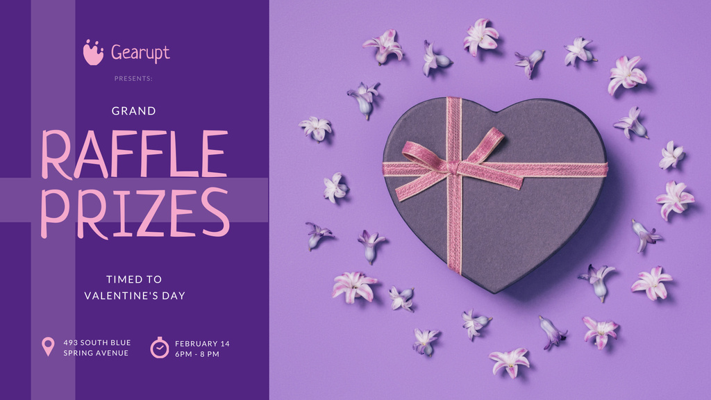 Valentine's Day Heart-Shaped Gift in Purple FB event cover – шаблон для дизайну
