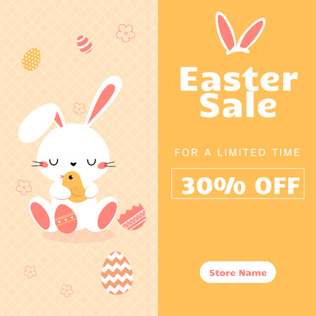 Easter Sale Announcement with Easter Bunny Holding Little Bird Instagram Design Template
