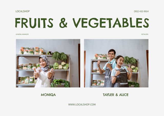 Grocery Store Ad with Offer of Fruits and Vegetables Poster B2 Horizontal Design Template