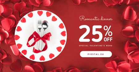 Plantilla de diseño de Cubiertos de cena de San Valentín en rojo Facebook AD 
