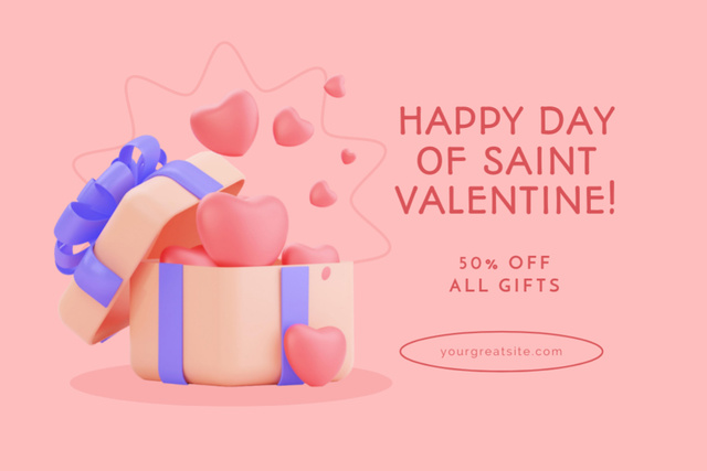 Valentine's Day Sale Announcement with Hearts in Gift Box Postcard 4x6in – шаблон для дизайна