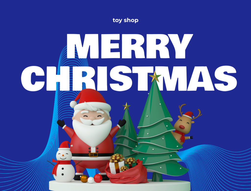 Modèle de visuel Christmas Cheers with Toy Shop Happy Santa and Trees - Postcard 4.2x5.5in