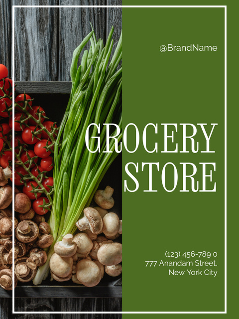Grocery Store Ad with Organic Vegetables Poster US Tasarım Şablonu