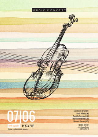 Classical Music Concert Violin Sketch Invitation Design Template