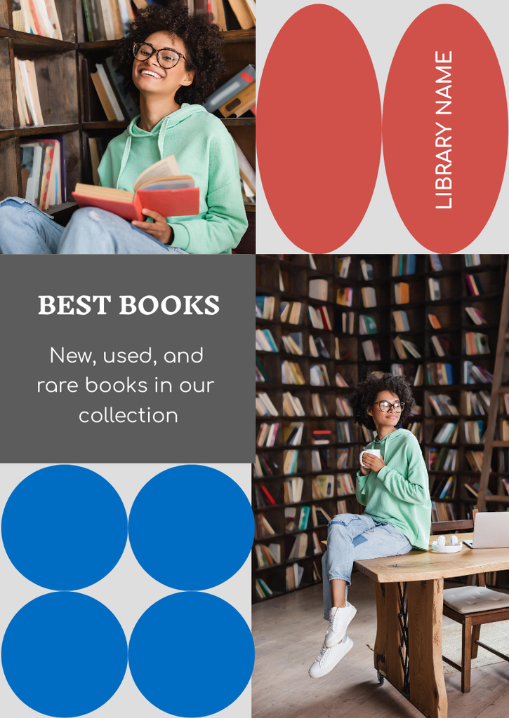 Best Books Ad with Woman Reading Poster A3 Design Template