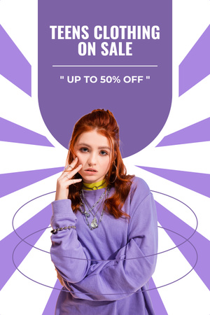 Teen's Clothes Sale Offer In Violet Pinterest Design Template