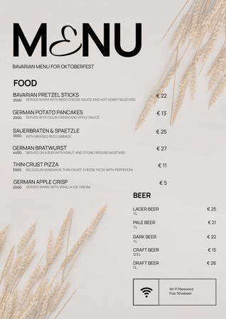 Аутентичные блюда и пиво для Октоберфеста Menu – шаблон для дизайна