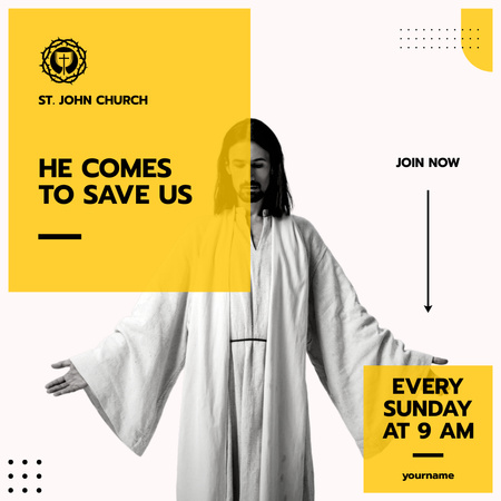 Worship Invitation with Jesus Instagram Design Template