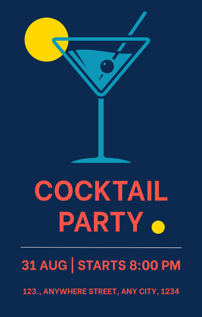 Cocktail Party Ad with SImple Illustration of the Drink Invitation 4.6x7.2in – шаблон для дизайна