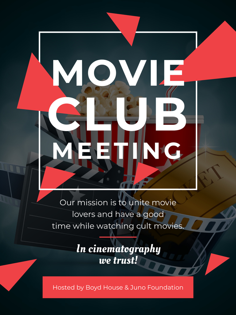 Movie Club Meeting Announcement with Cinema Attributes Poster 36x48in – шаблон для дизайна