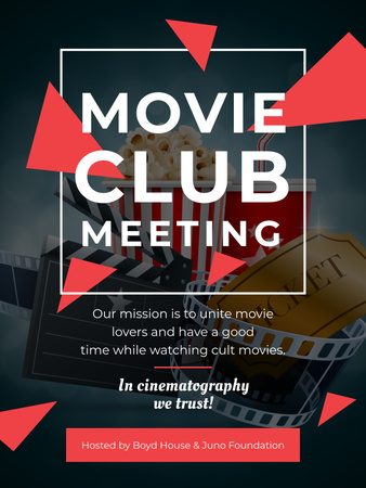 Movie Club Meeting Announcement with Cinema Attributes Poster 36x48in Πρότυπο σχεδίασης