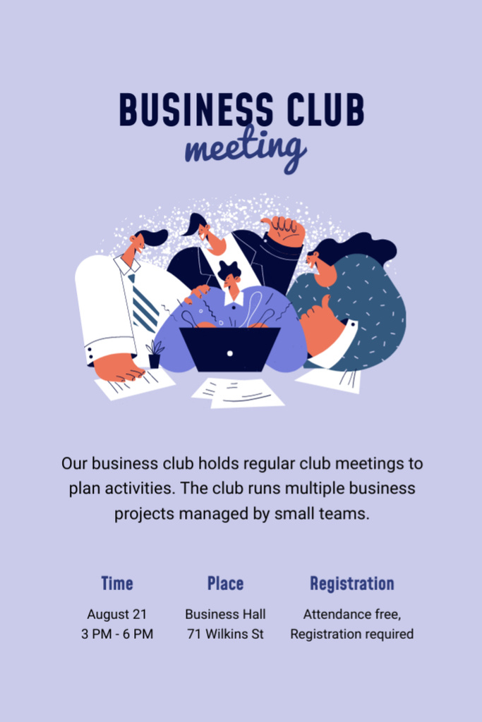Business Club Meeting with Team of Workers Flyer 4x6in Tasarım Şablonu