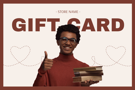 Offer from Bookstore with Reader holding Books Gift Certificate Design Template