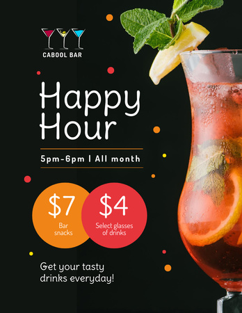 Bar Happy Hours Cold Cocktail in Glass Flyer 8.5x11in Design Template