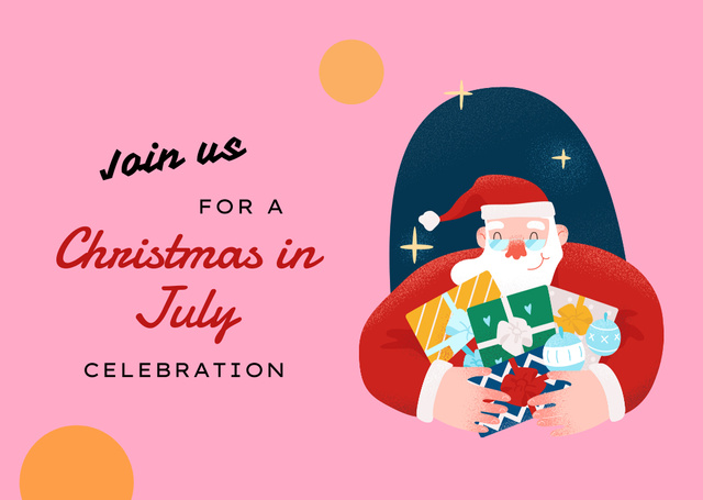 Plantilla de diseño de Christmas Celebration in July with Santa with Gifts Flyer A6 Horizontal 