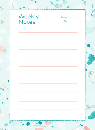 Weekly Planner with Frame on Abstract Blue Blots Notepad 4x5.5in Design Template