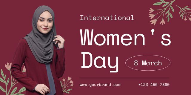 International Women's Day with Muslim Woman in Hijab Twitter Design Template