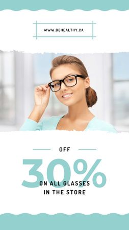 Plantilla de diseño de venta ad mujer con gafas graduadas Instagram Story 