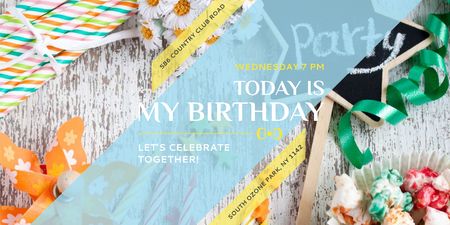 Birthday Party Invitation with Bows and Ribbons Twitter Design Template