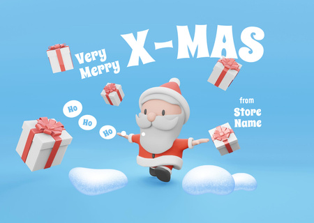Christmas Greeting with Funny Santa Claus Postcard Design Template