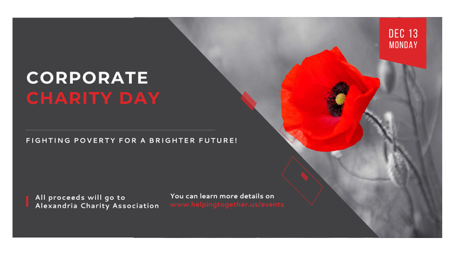 Corporate Charity Day announcement on red Poppy FB event cover – шаблон для дизайна