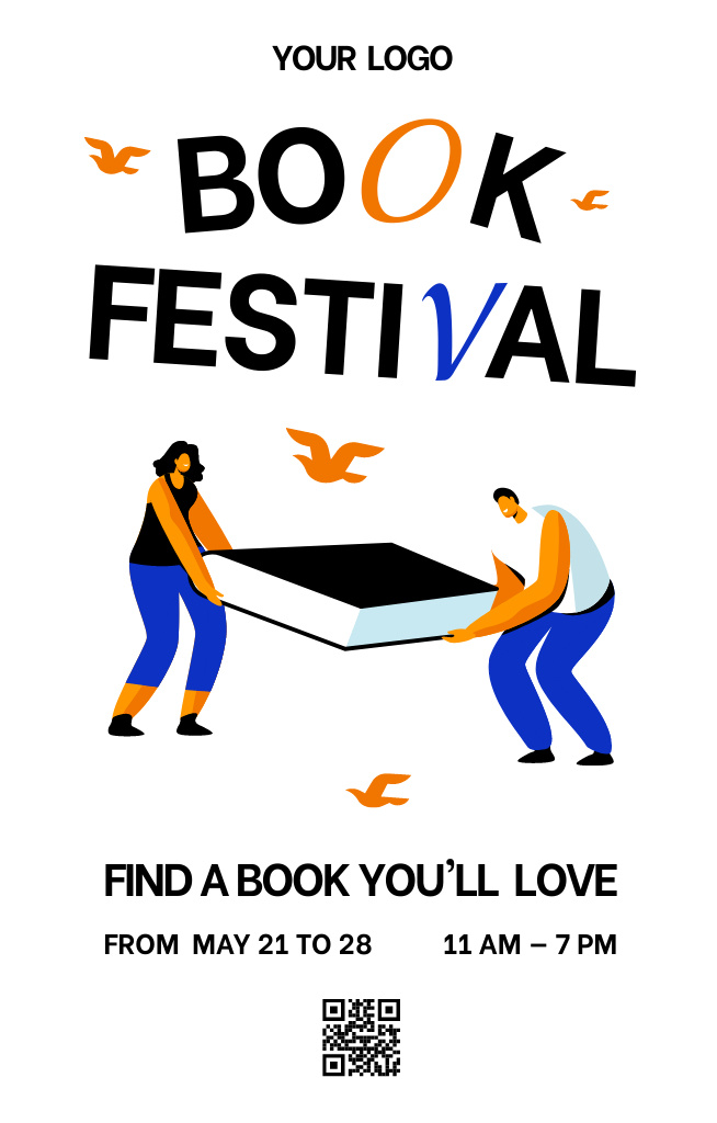Book Festival Announcement With People Illustration Invitation 4.6x7.2in Tasarım Şablonu