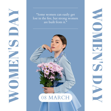 Woman with Tender Flowers on International Women's Day Instagram Design Template