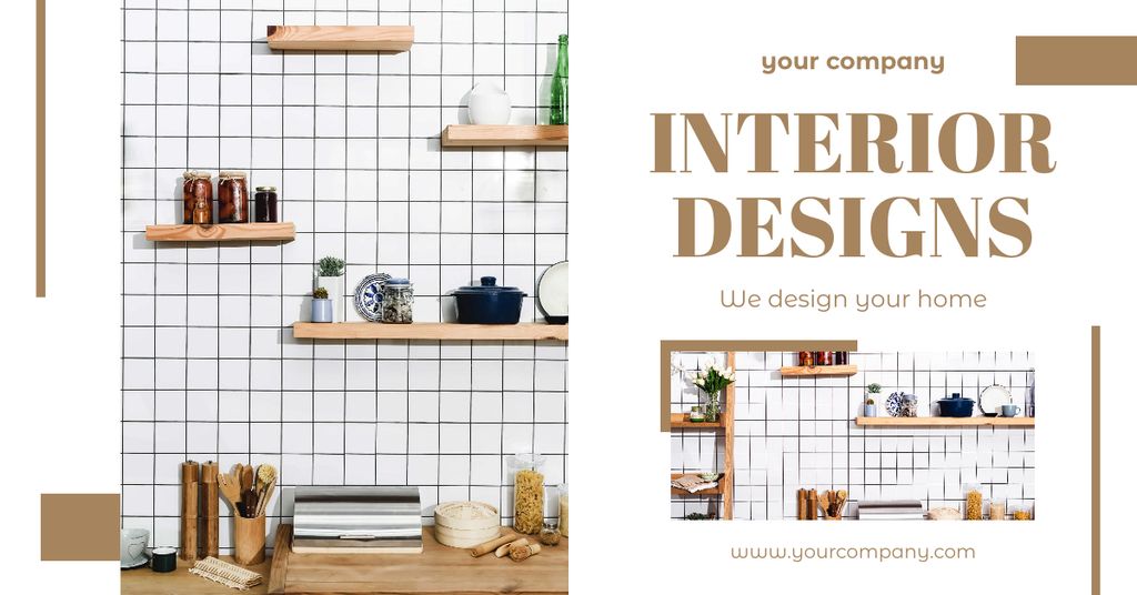 Modèle de visuel Kitchen Interior Design with Wooden Accessories - Facebook AD