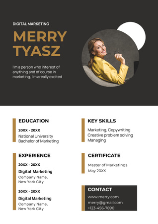 Digital Marketing Specialist With Work Experience Resume Design Template