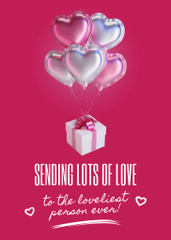 Valentine's Day Greeting with Hearts Air Balloons and Gift