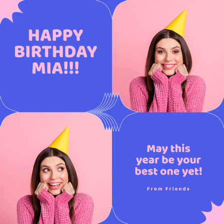 Simple Layout of Greeting with Collage of Birthday Girl LinkedIn post – шаблон для дизайна