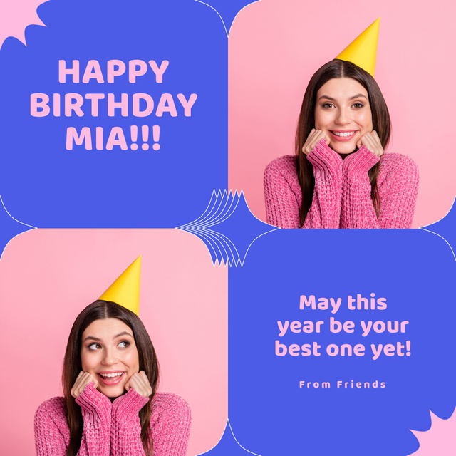 Simple Layout of Greeting with Collage of Birthday Girl LinkedIn post Tasarım Şablonu