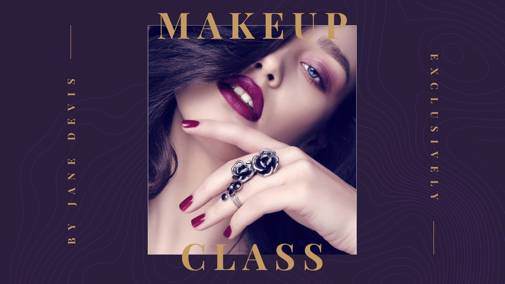 Makeup Class Announcement with Beautiful Girl FB event cover Modelo de Design