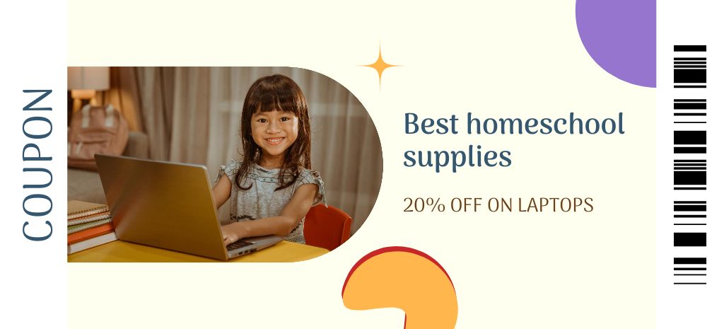 Designvorlage Laptop Discount Announcement with Little Asian Girl für Coupon 3.75x8.25in