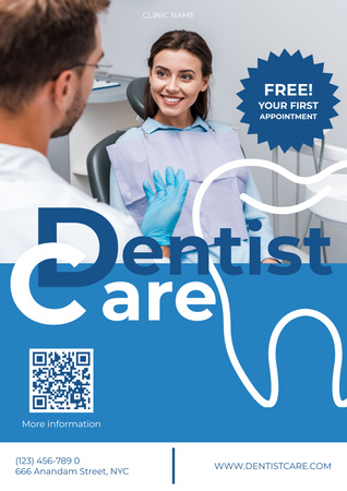 Ontwerpsjabloon van Poster van Aanbieding van tandheelkundige zorgdiensten met vriendelijke arts