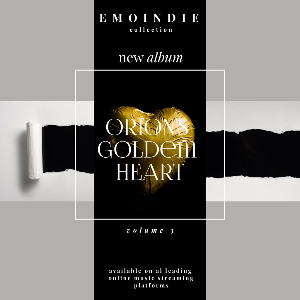 Plantilla de diseño de Ripped paper,golden wrapped candy and white titles Album Cover 