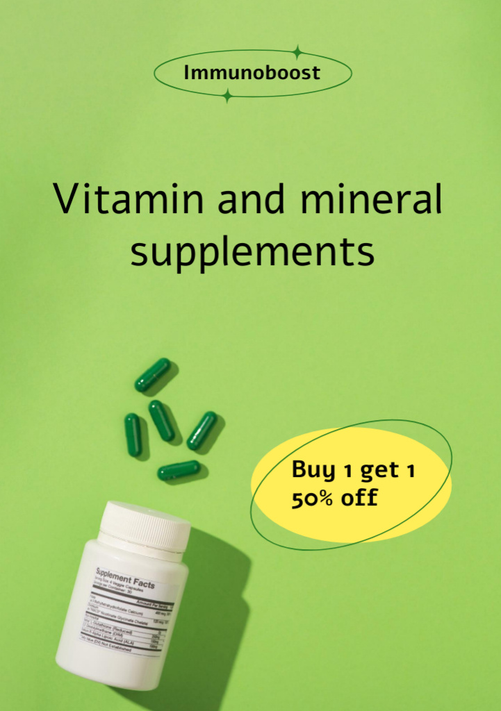 Designvorlage Vitamin and Mineral Supplements Offer on Green für Flyer A5