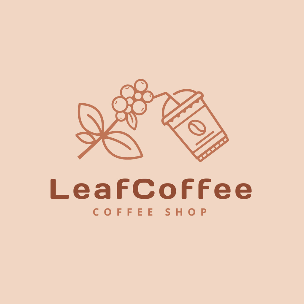 Cafe Ad with Coffee Cup and Leaf Logo 1080x1080px Modelo de Design