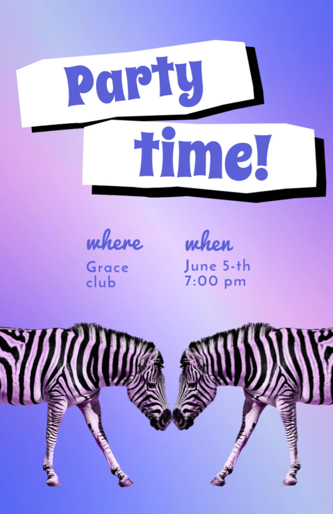 Fun-filled Party Announcement With Zebras Invitation 5.5x8.5in Design Template