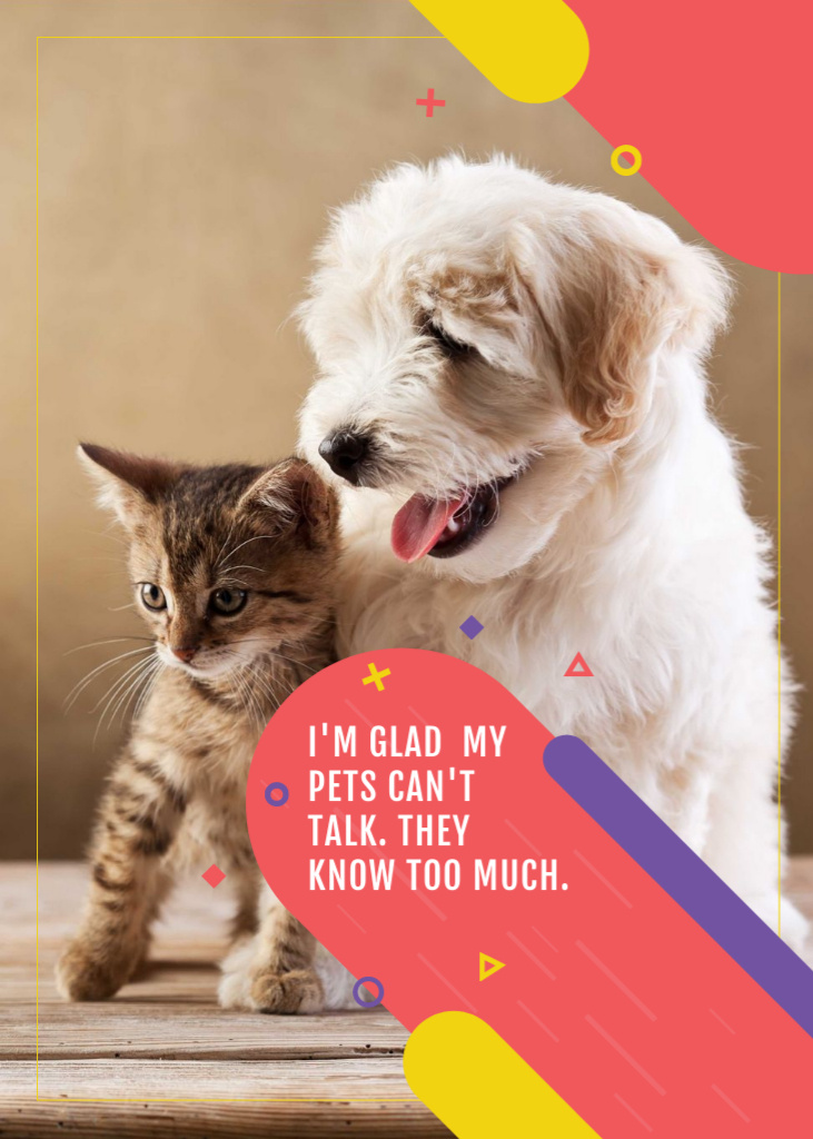 Designvorlage Pets clinic ad with Cute Dog and Cat für Invitation