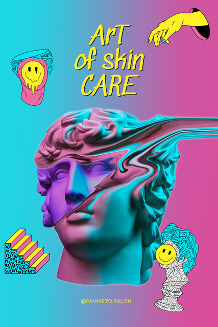 Skincare Ad with Funny Glitch Antique Statue Pinterestデザインテンプレート