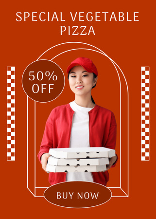 Discount on Special Vegetable Pizza with Asian Woman Flayer Design Template