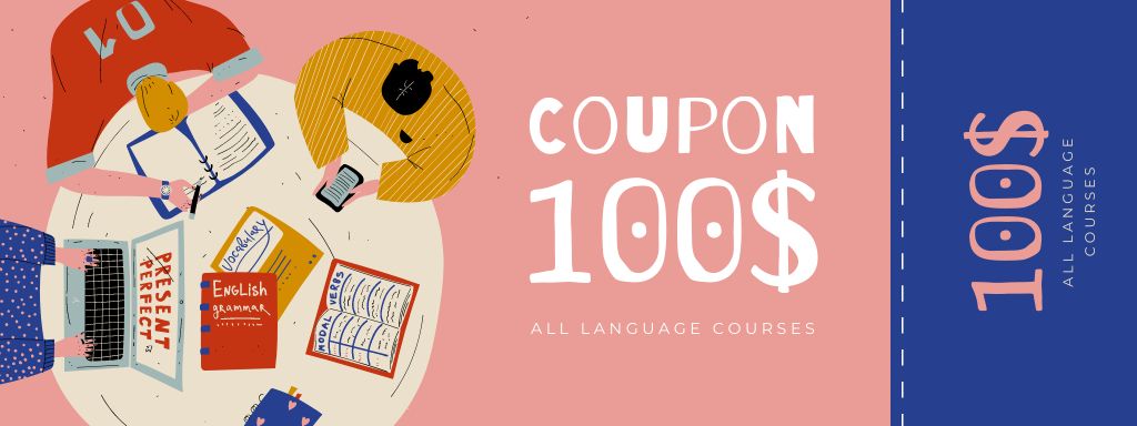All Language Courses Voucher Offer Couponデザインテンプレート
