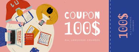 Language Courses Offer with People studying Coupon Design Template
