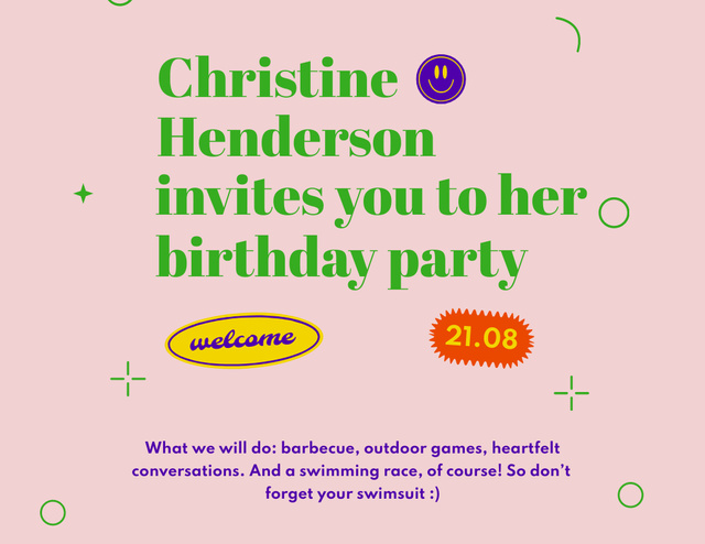 Bright Birthday Party Invitation in Pink Flyer 8.5x11in Horizontal – шаблон для дизайна