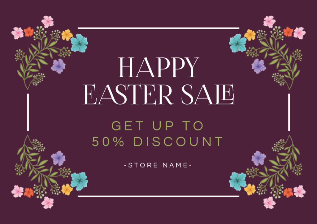 Easter Sale Announcement with Spring Flowers Card Πρότυπο σχεδίασης