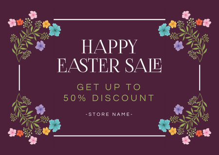 Easter Sale Announcement with Spring Flowers Card Design Template