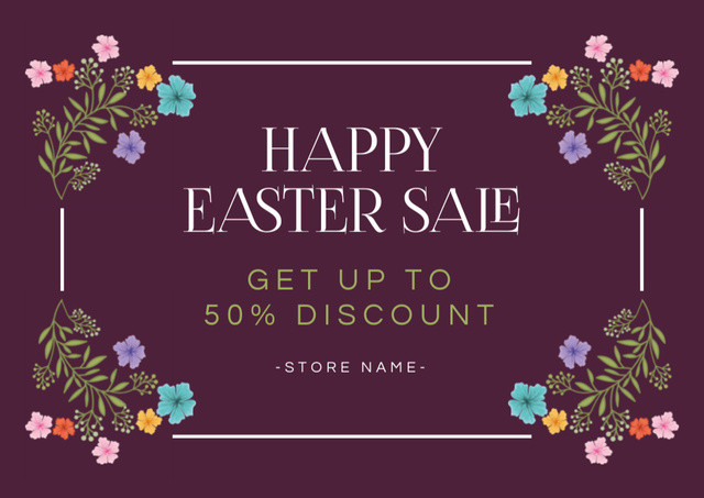 Easter Sale Announcement with Spring Flowers Card Πρότυπο σχεδίασης