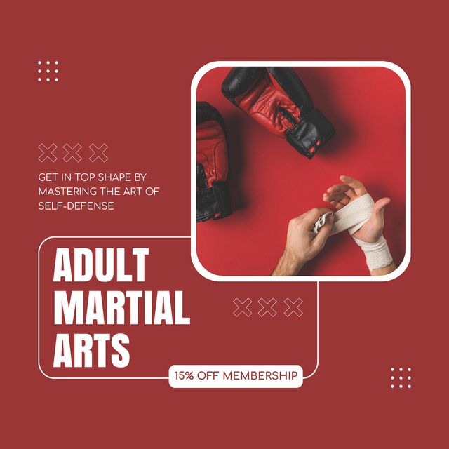Plantilla de diseño de Adult Martial Arts Courses Ad with Boxing Gloves Instagram 