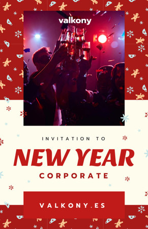 New Year Corporate Party Invitation with Cheerful People Flyer 5.5x8.5in Design Template
